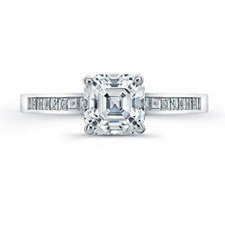 Asscher Cut 3.40 Carats Sparkling Real Natural Earth Mined Diamond Solitaire Ring With Accents