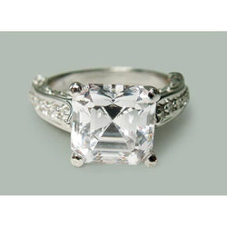 Asscher Cut Center Real Natural Earth Mined Diamond Engagement Ring 3.28 Carats White Gold 14K