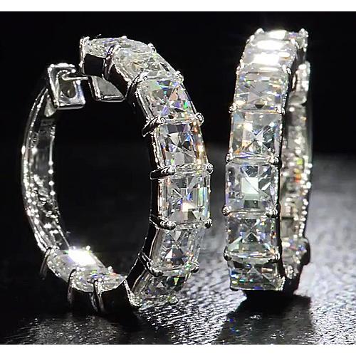 Asscher Cut Genuine Diamond Hoop Earring 5.40 Carats White Gold 