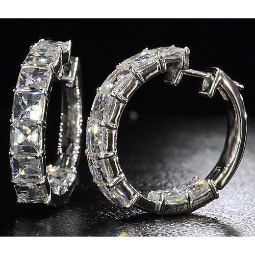 Asscher Cut Genuine Diamond Hoop Earring 5.40 Carats White Gold 14K