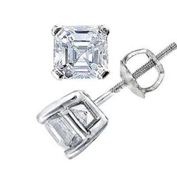 Asscher Cut Genuine Diamond Stud Earring Gold 14K Jewelry 1 Carats