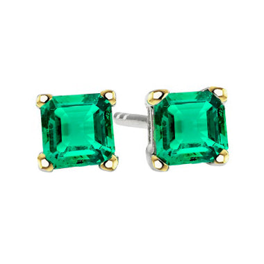 Colombian Emerald Asscher Cut Gemstone Earring in Two-Tone 14K Gold – main view