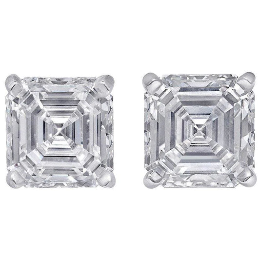 Asscher Cut Natural Diamond Stud Earring White Gold Lady Jewelry 3 Carats