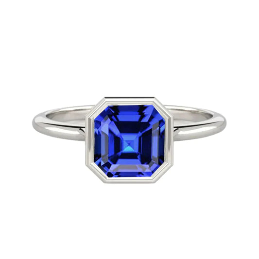 Asscher Cut Sapphire Engagement Solitaire Ring