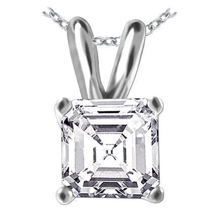 Asscher Cut Solitaire Genuine Diamond Ladies Pendant 3 Carats White Gold 14k
