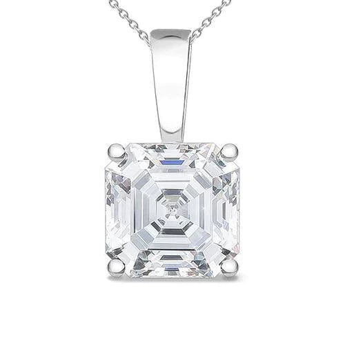 Asscher Cut Women Solitaire Real Diamond Pendant 2 Carat White Gold 14K