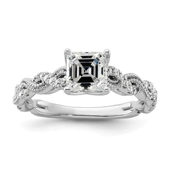 Asscher Genuine Diamond Engagement Ring Prong Twisted Shank 3.50 Carats