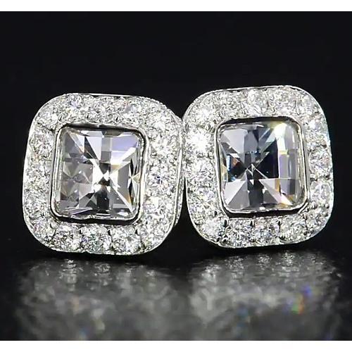 Asscher Genuine Diamond Halo Stud Earrings 4 Carats White Gold 14K Jewelry