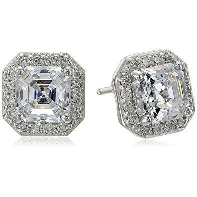 Asscher Halo Real Diamond Stud Earring 2.80 Carats White Gold 14K Jewelry