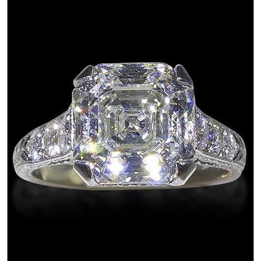 Asscher Natural Diamond Engagement Ring With Accents 4.65 Carats