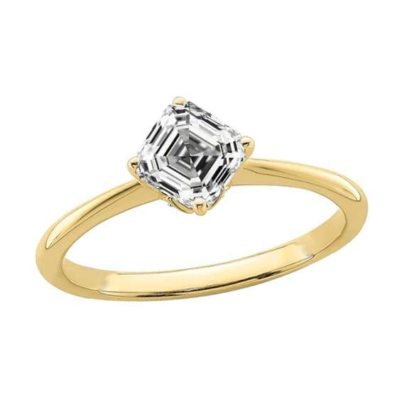 Asscher Natural Diamond Solitaire Ring Yellow Gold Women’s Jewelry 2 Carats