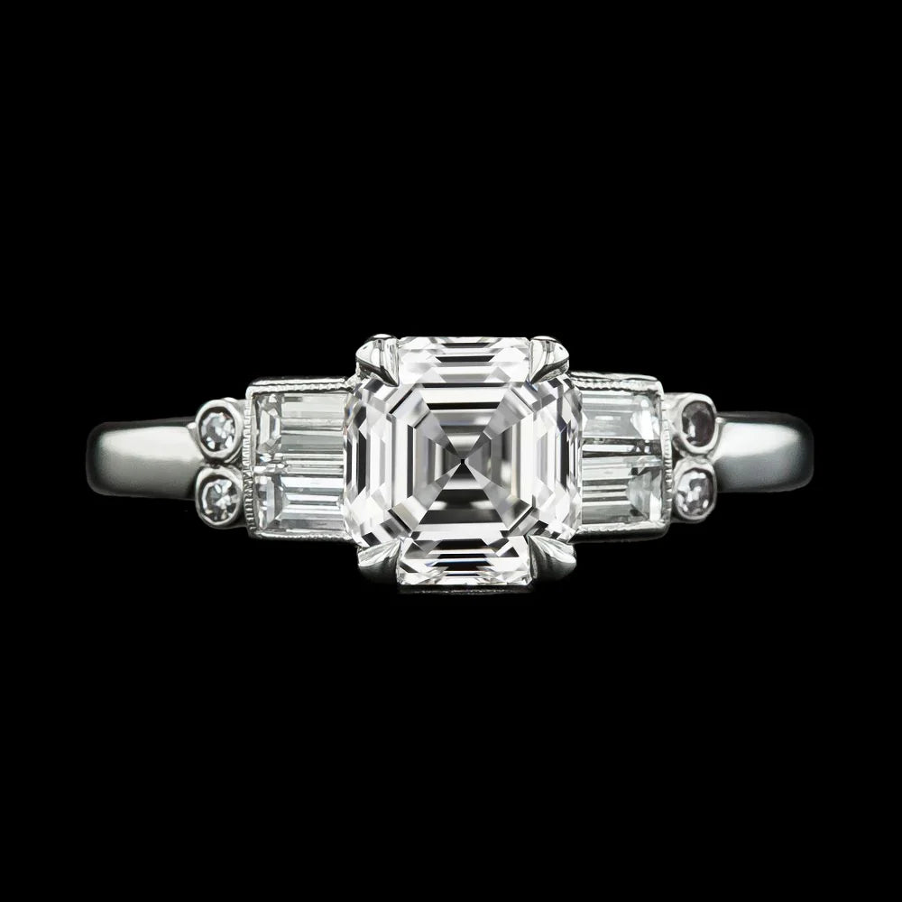 Asscher & Baguette Genuine Diamond Engagement Ring Prong Set 5.75 Carats