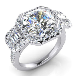 Asscher Cut With Accents Real Natural Earth Mined Diamond Ring