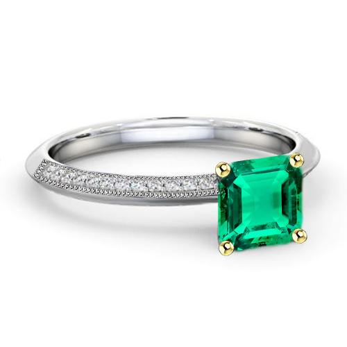 Asscher Green Emerald Diamond Ring Milgrain Design