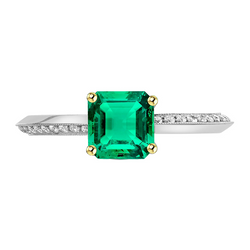 Asscher Green Emerald Natural Earth Mined Diamond Ring Milgrain Design