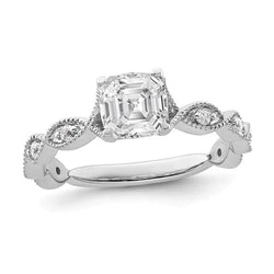 Asscher & Round Genuine Diamond Engagement Ring 3.50 Carats White Gold 14K