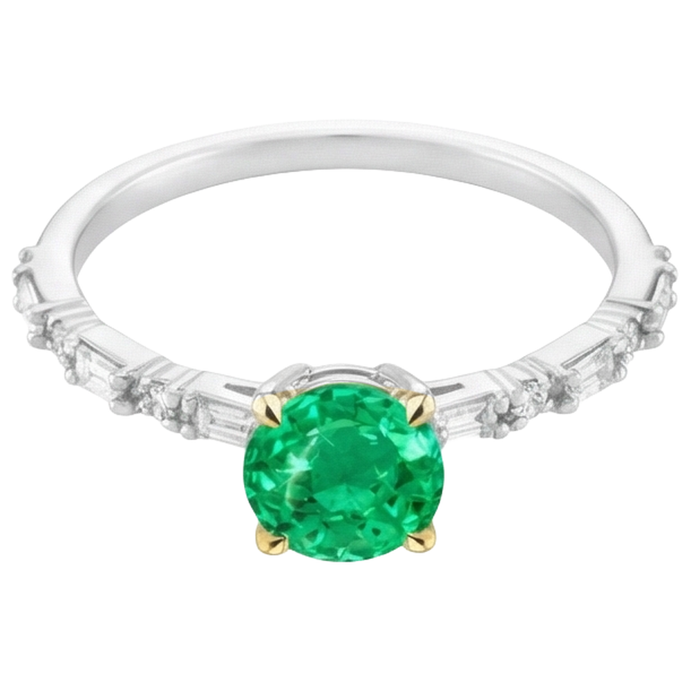 Natural Fine Emerald Gemstone Ring 2 ct Two-Tone 14K Gold – side view