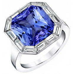 Baguette Natural Earth Mined Diamond ( Not Lab Grown ) Halo Radiant Blue Sapphire Ring 3.50 Carats 14K Gold
