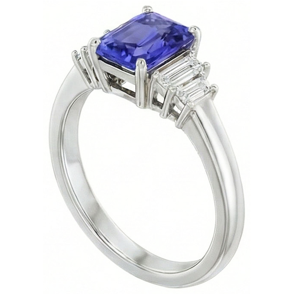 Baguette Natural Earth Mined Diamond ( Not Lab Grown ) Ring Ceylon Sapphire Jewelry 2.50 Carats 4 Prong Set