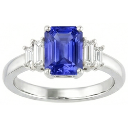 Baguette Natural Earth Mined Diamond ( Not Lab Grown ) Ring Ceylon Sapphire Jewelry 2.50 Carats 4 Prong Set