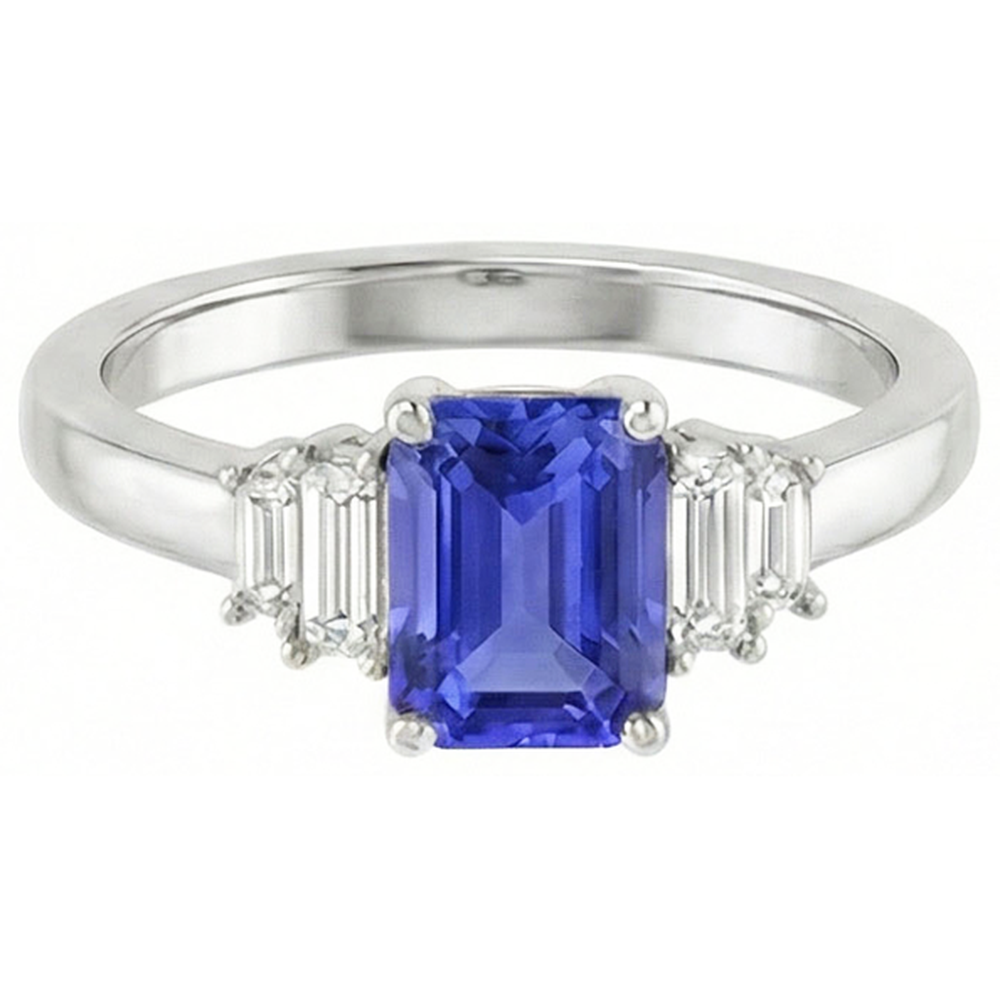 Baguette Natural Earth Mined Diamond ( Not Lab Grown ) Ring Ceylon Sapphire Jewelry 2.50 Carats 4 Prong Set