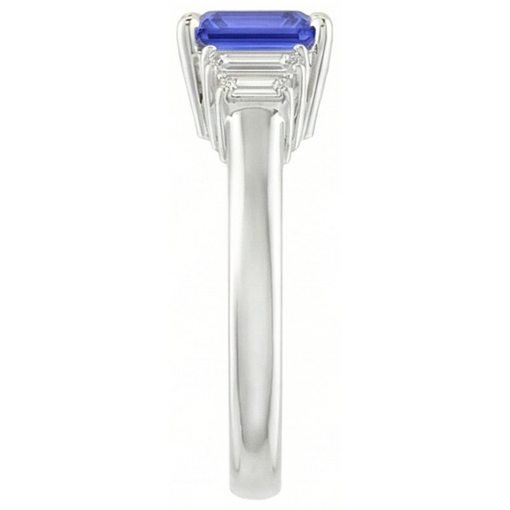 Baguette Natural Earth Mined Diamond ( Not Lab Grown ) Ring Ceylon Sapphire Jewelry 2.50 Carats 4 Prong Set