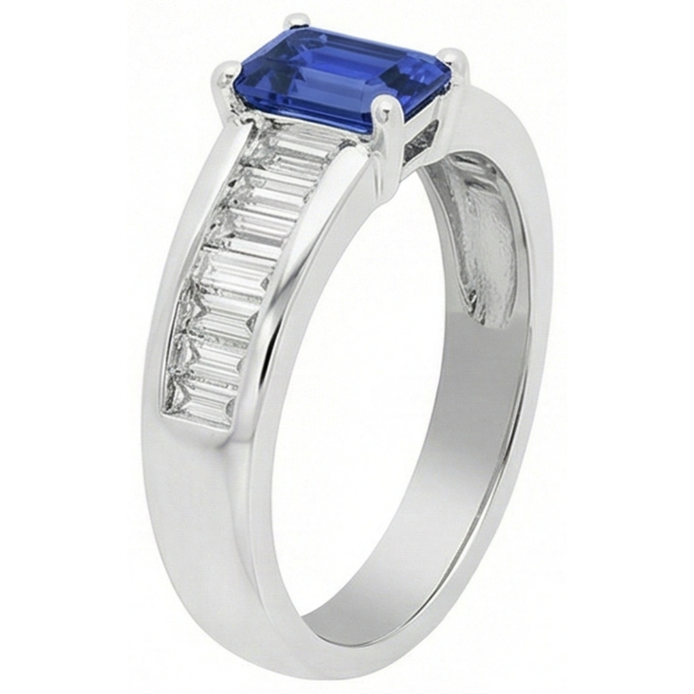 Baguette Natural Earth Mined Diamond ( Not Lab Grown ) Wedding Ring 2 Carats Emerald Blue Sapphire Gemstone