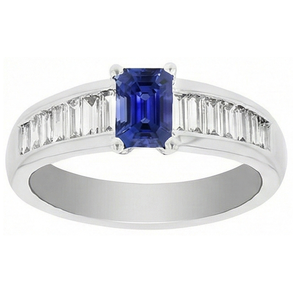 Baguette Natural Earth Mined Diamond ( Not Lab Grown ) Wedding Ring 2 Carats Emerald Blue Sapphire Gemstone