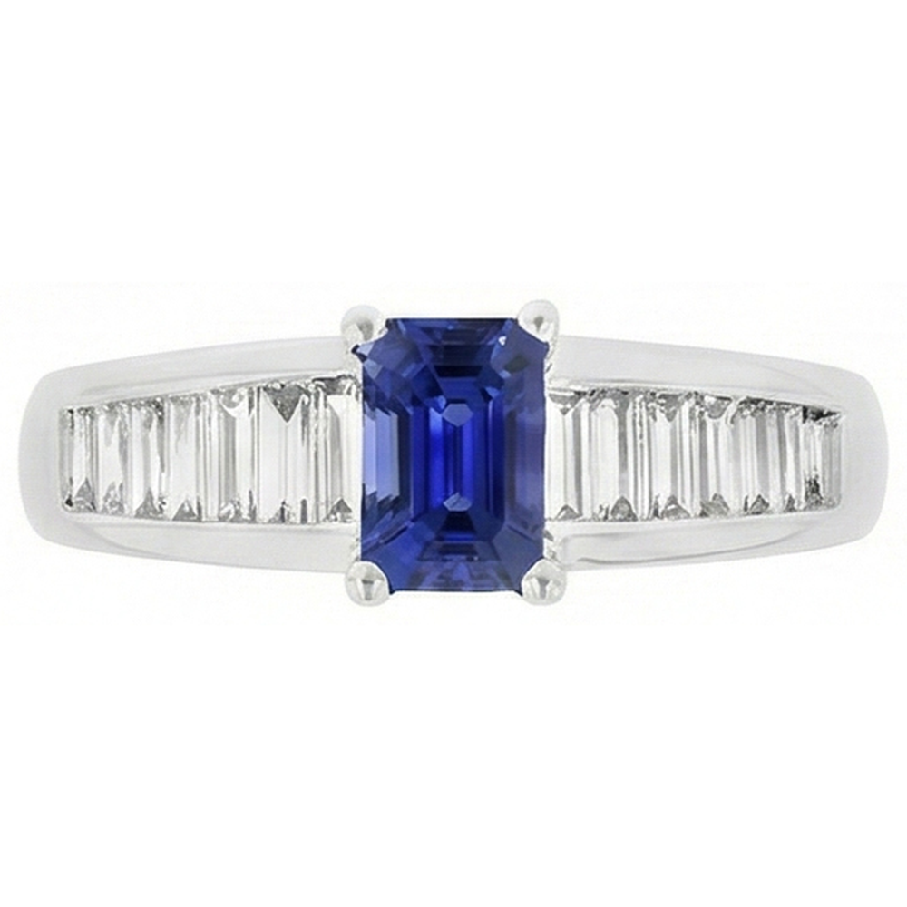 Baguette Natural Earth Mined Diamond ( Not Lab Grown ) Wedding Ring 2 Carats Emerald Blue Sapphire Gemstone