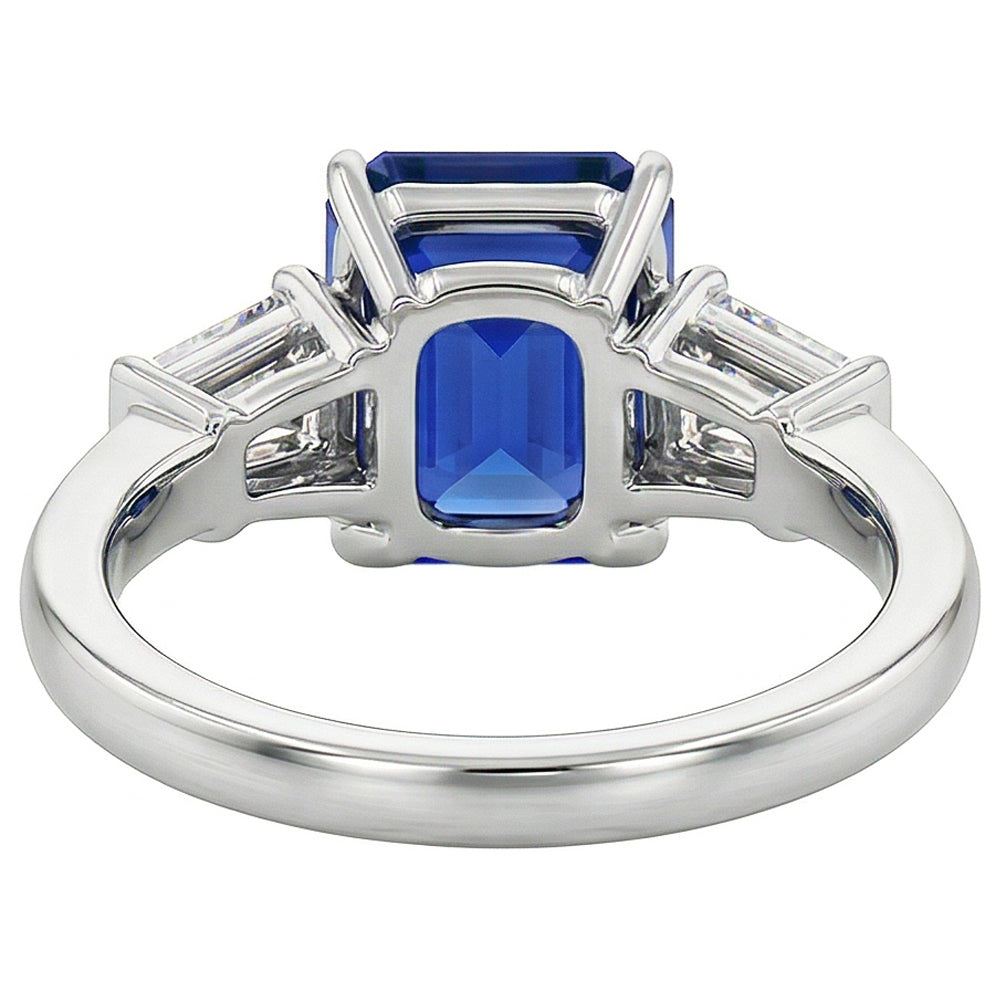 Baguette Natural Earth Mined Diamond ( Not Lab Grown ) 3 Stone Ring Asscher Cut Blue Sapphire 2.50 Carats