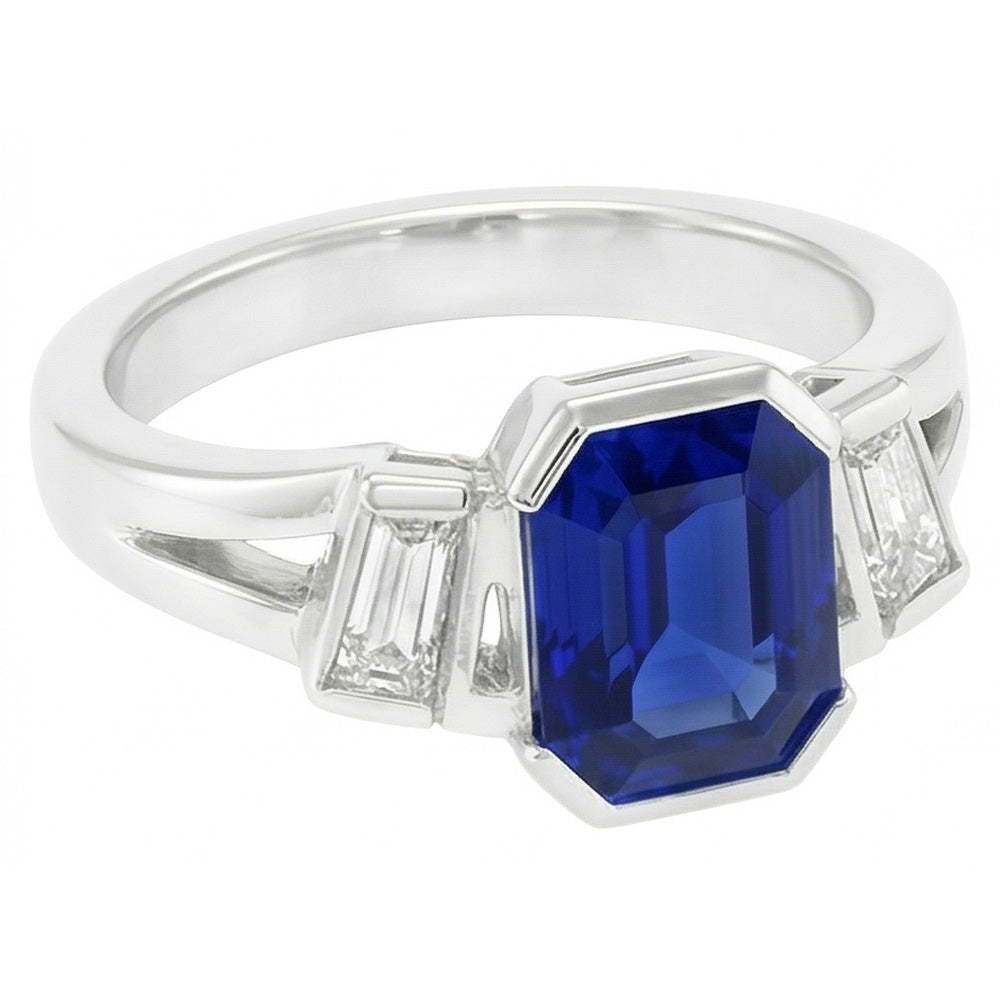 Baguette Natural Earth Mined Diamond ( Not Lab Grown ) Anniversary Ring Emerald Sapphire Jewelry 2.50 Carats