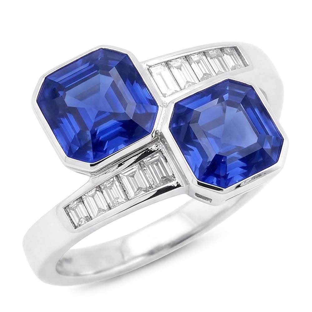 Baguette Natural Earth Mined Diamond ( Not Lab Grown ) Asscher Sapphire Ring Bezel & Channel Set 4.50 Carats