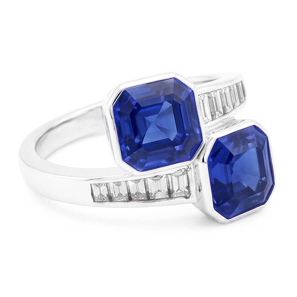 Baguette Natural Earth Mined Diamond ( Not Lab Grown ) Asscher Sapphire Ring Bezel & Channel Set 4.50 Carats