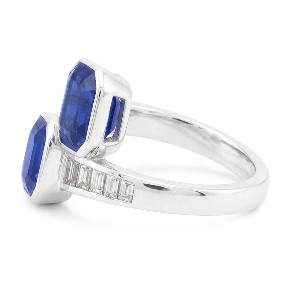 Baguette Natural Earth Mined Diamond ( Not Lab Grown ) Asscher Sapphire Ring Bezel & Channel Set 4.50 Carats