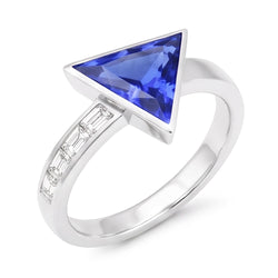 Baguette Natural Earth Mined Diamond ( Not Lab Grown ) Ring Trillion Bezel Set Blue Sapphire 1.75...
