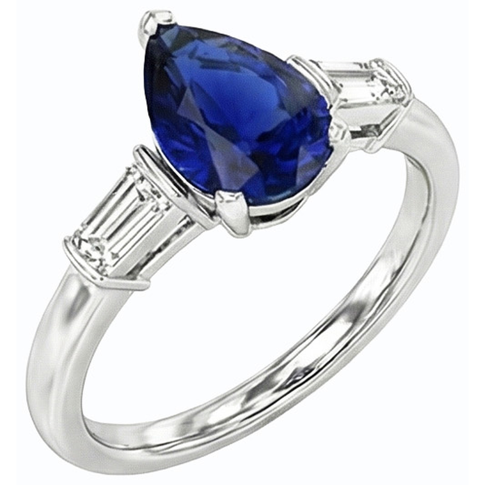 natural pear sapphire 2.50ct ring front view