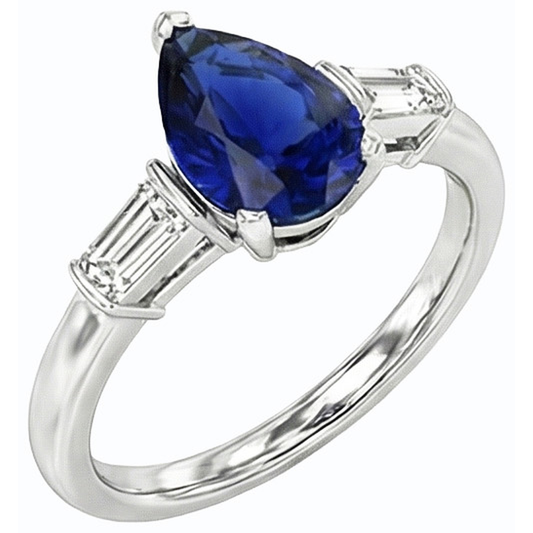 natural pear sapphire 2.50ct ring front view