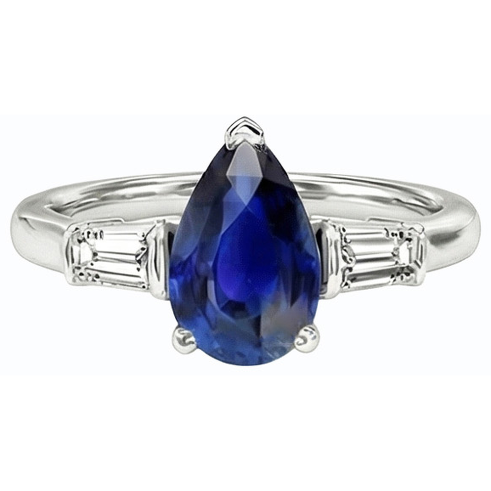 natural pear sapphire 2.50ct ring close up detail