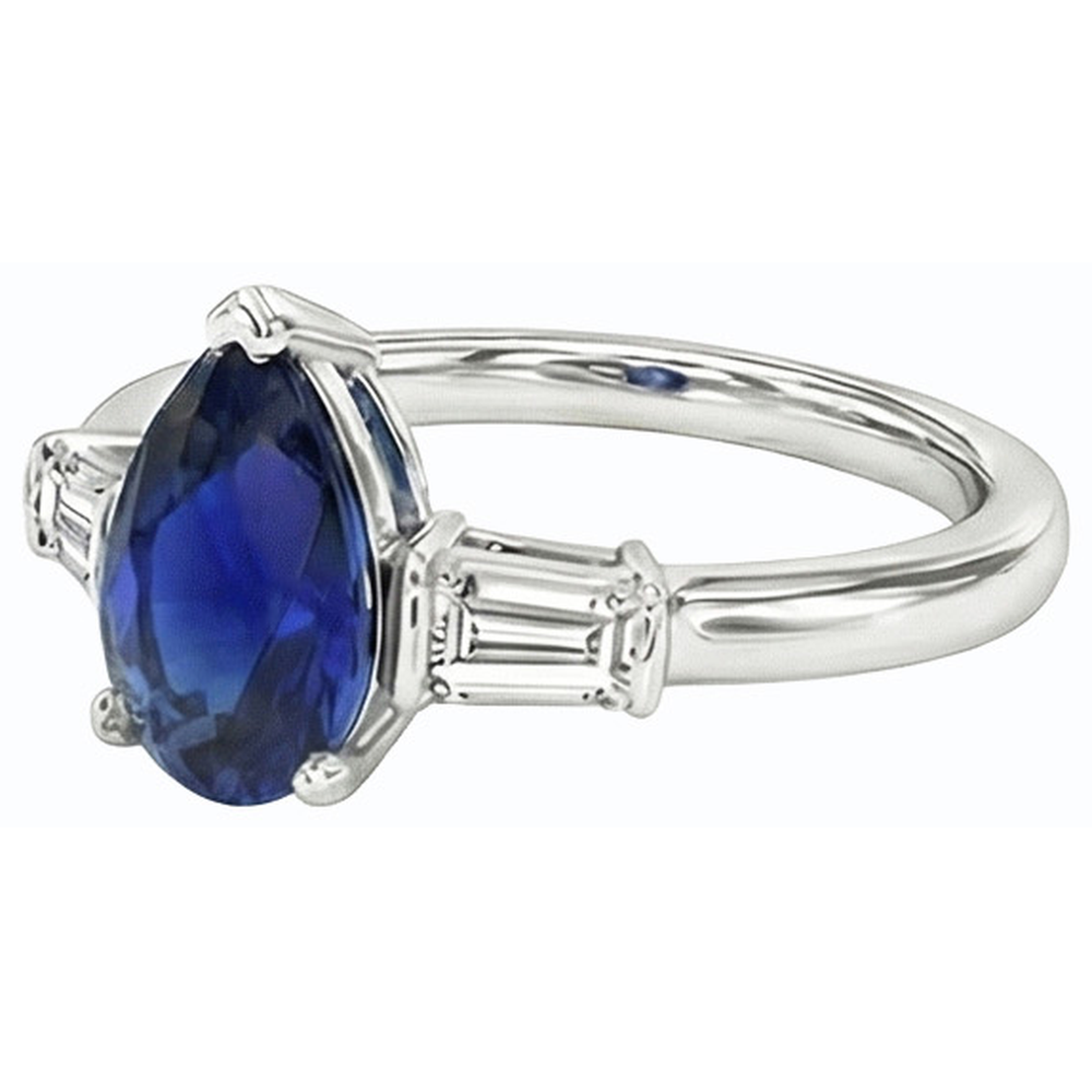 natural pear sapphire 2.50ct ring profile view