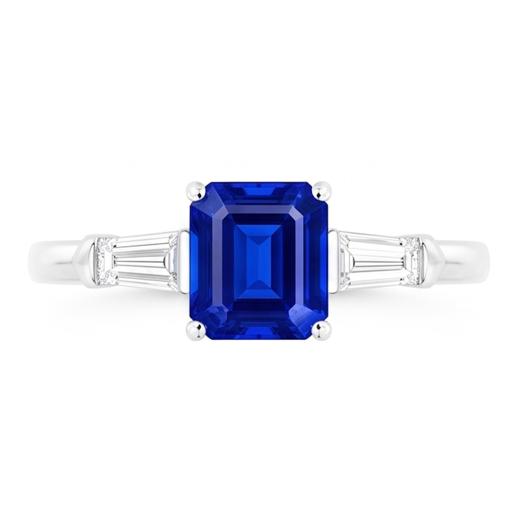 Baguette Natural Earth Mined Diamond ( Not Lab Grown ) Three Stone Emerald Shaped Ring 1.25 Carats