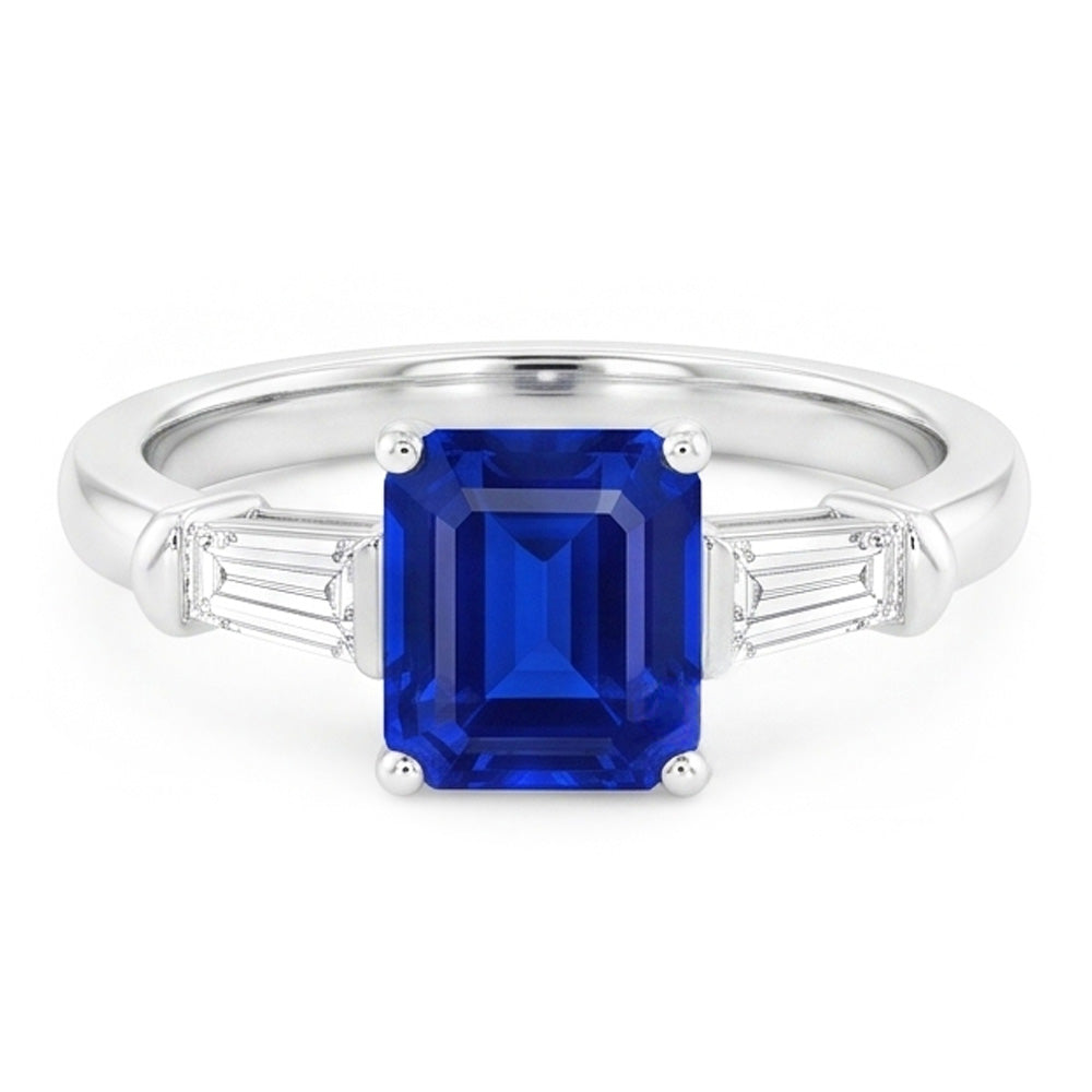 Baguette Natural Earth Mined Diamond ( Not Lab Grown ) Three Stone Emerald Shaped Ring 1.25 Carats