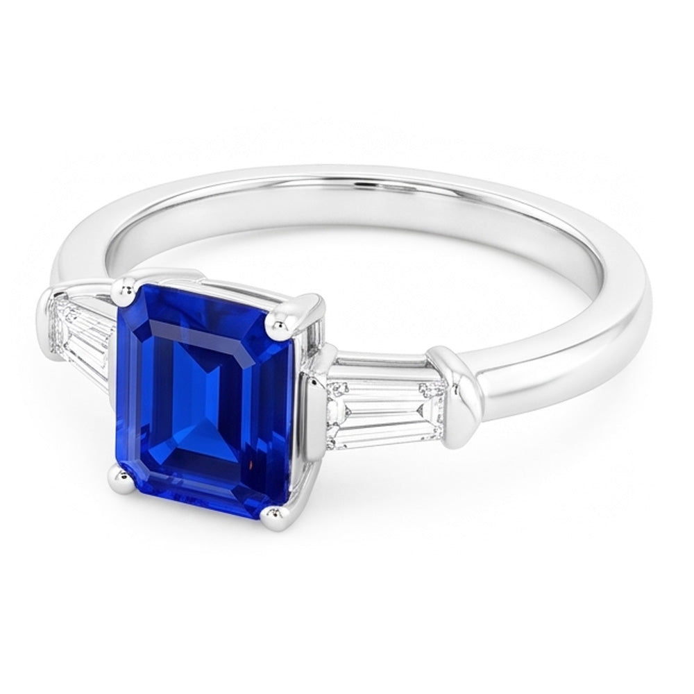 Baguette Natural Earth Mined Diamond ( Not Lab Grown ) Three Stone Emerald Shaped Ring 1.25 Carats