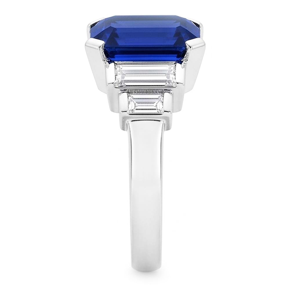 Baguette Natural Earth Mined Diamond ( Not Lab Grown ) & Radiant Cut Blue Sapphire Ring Bar Set 2 Carats