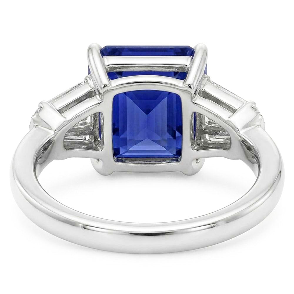 Baguette & Round Natural Earth Mined Diamond ( Not Lab Grown ) Ceylon Sapphire Ring Emerald Cut 2.50 Carats