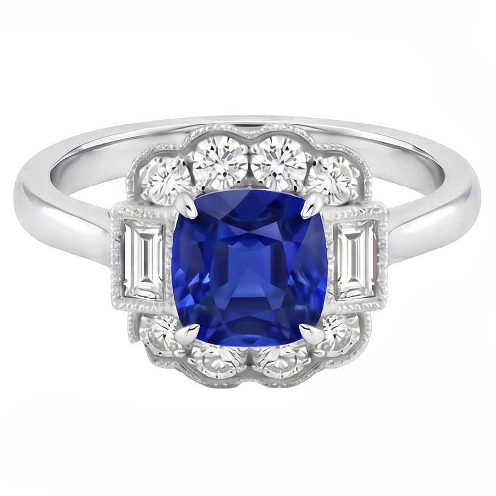 natural round sapphire 2.50ct ring close up detail