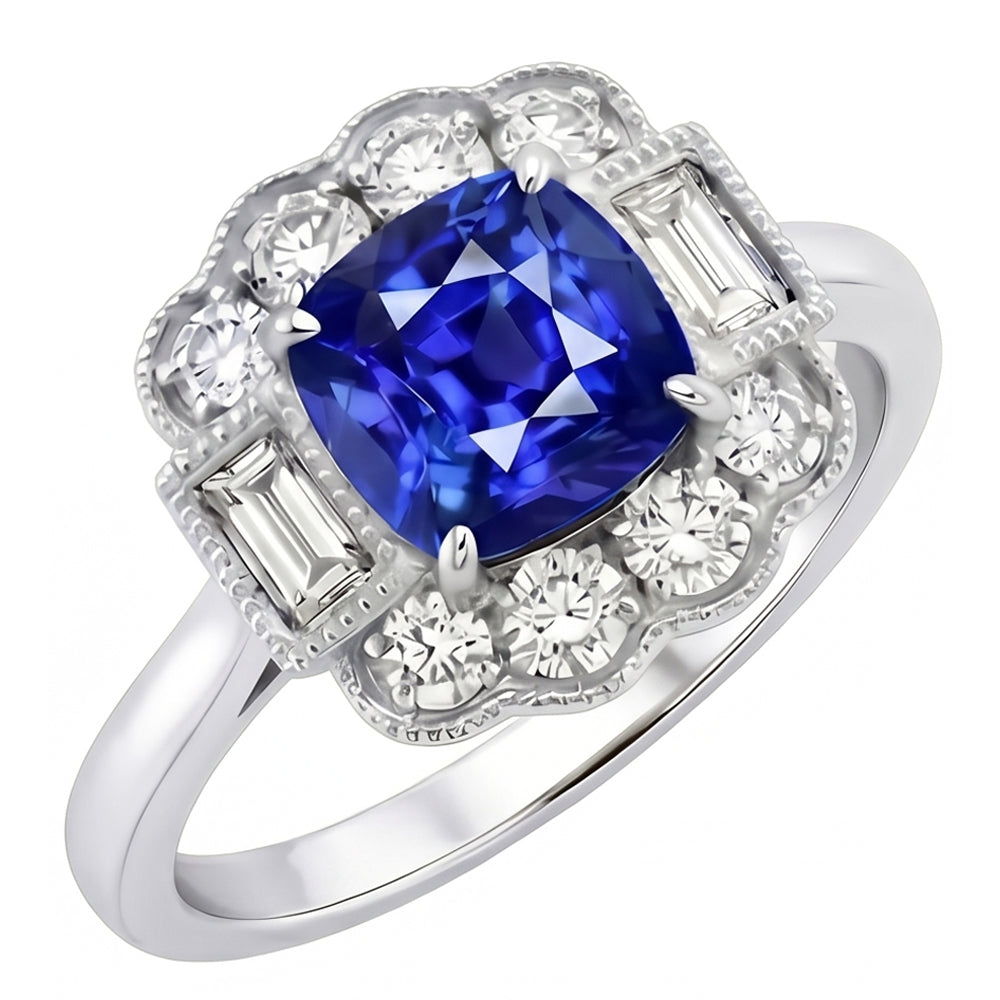 natural round sapphire 2.50ct ring front view