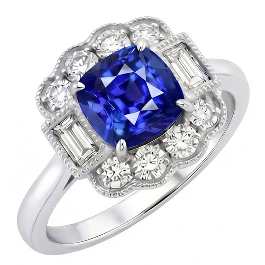 natural round sapphire 2.50ct ring front view