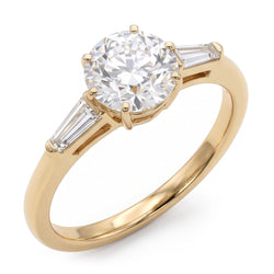 Baguette & Round Old Cut Natural Earth Mined Diamond ( Not Lab Grown ) 3 Stone Ring 6 Prong Set 2.50 Carats