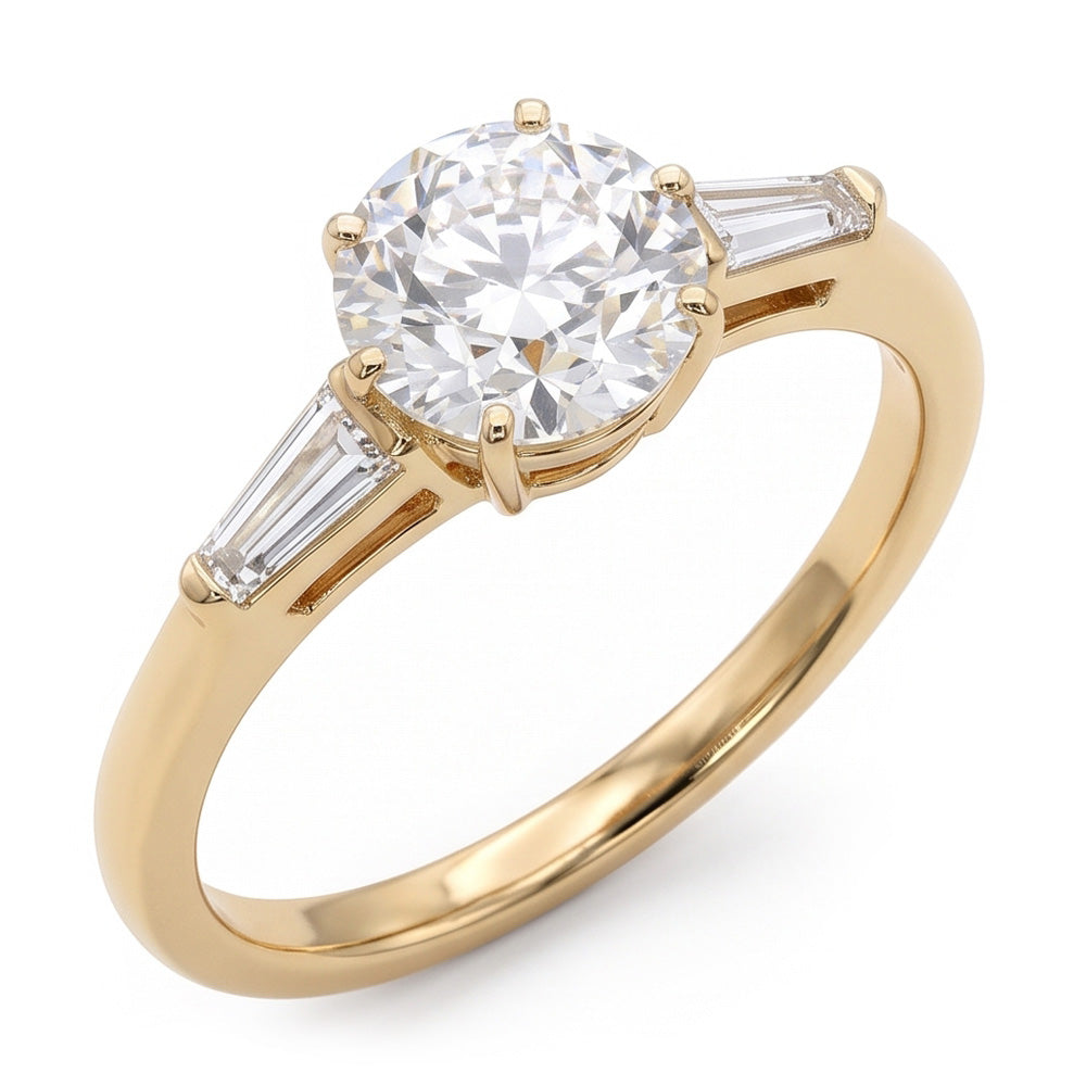 Baguette & Round Old Cut Natural Earth Mined Diamond ( Not Lab Grown ) 3 Stone Ring 6 Prong Set 2.50 Carats