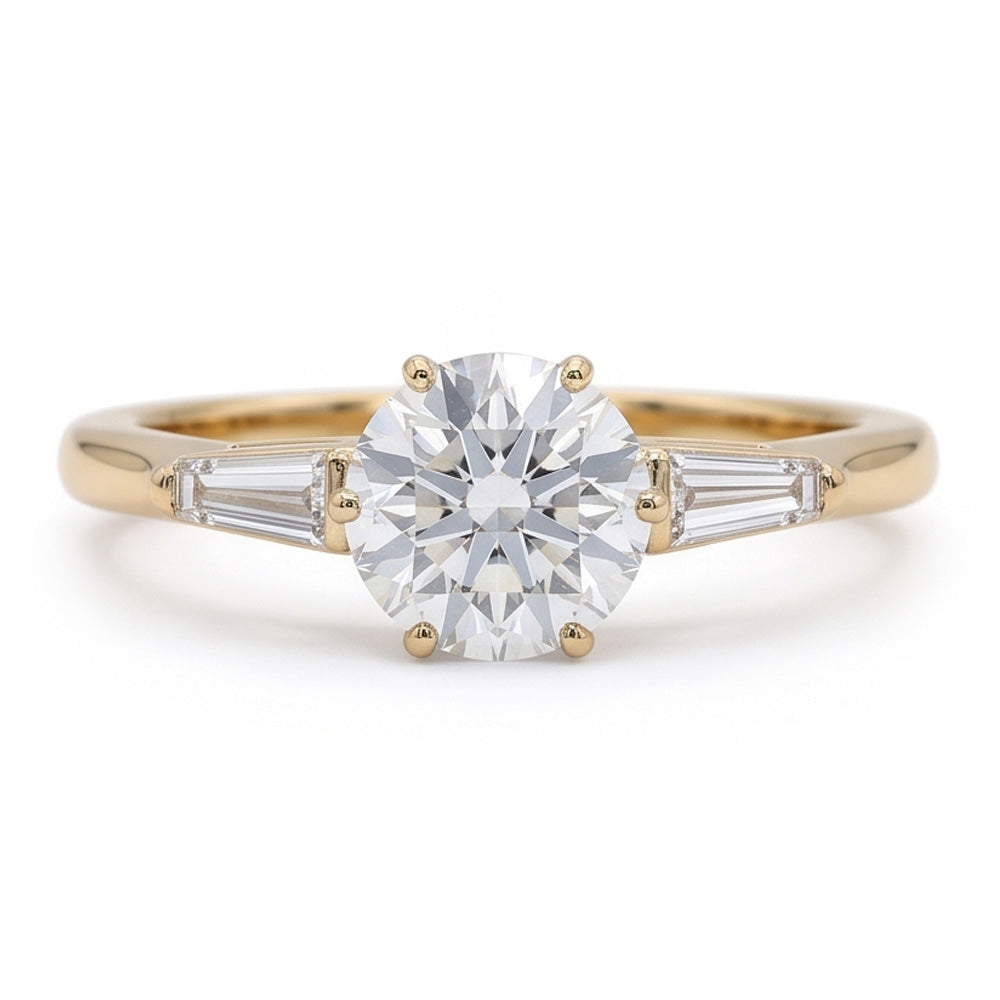 Baguette & Round Old Cut Natural Earth Mined Diamond ( Not Lab Grown ) 3 Stone Ring 6 Prong Set 2.50 Carats